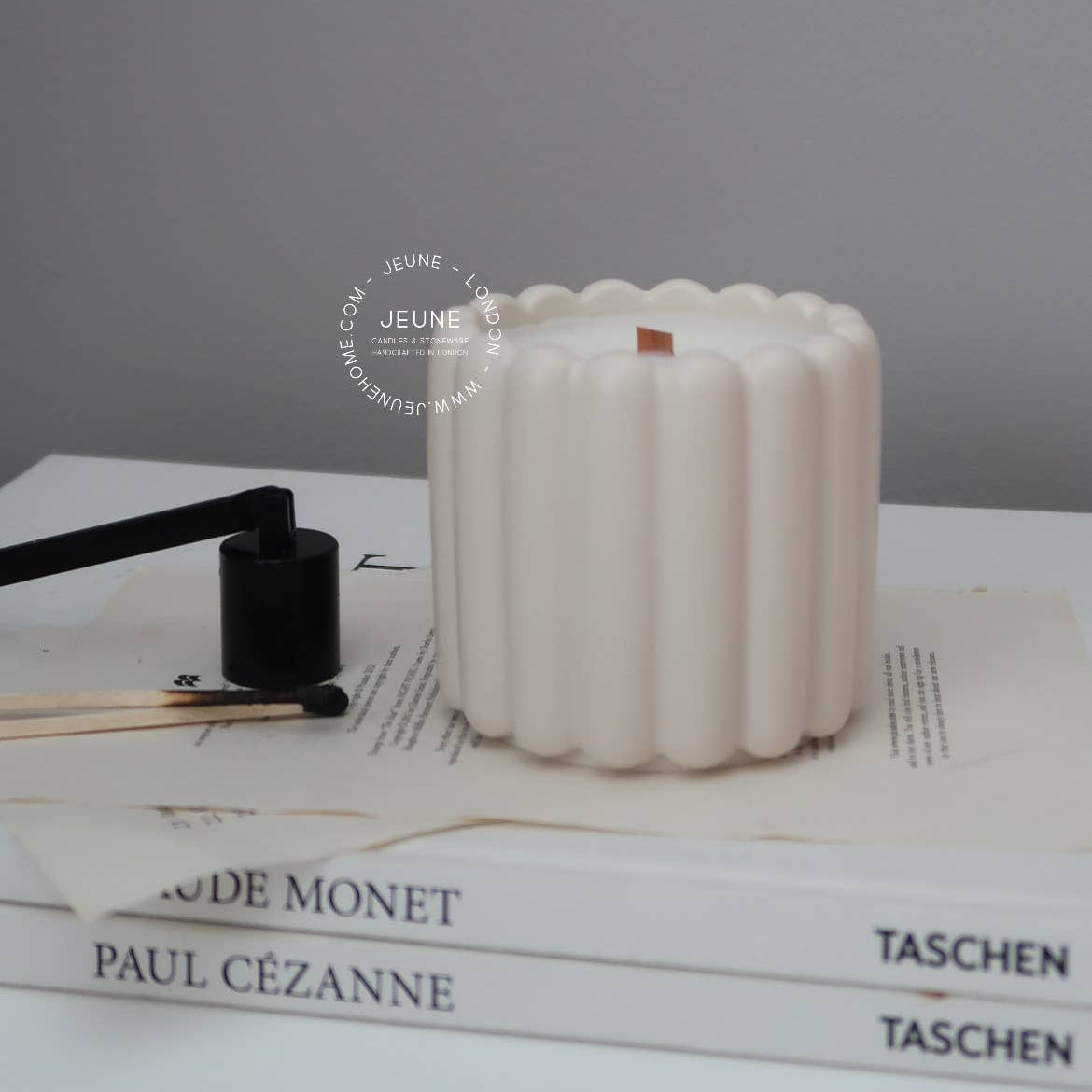 Fluted coconut wax candle in handcrafted jar