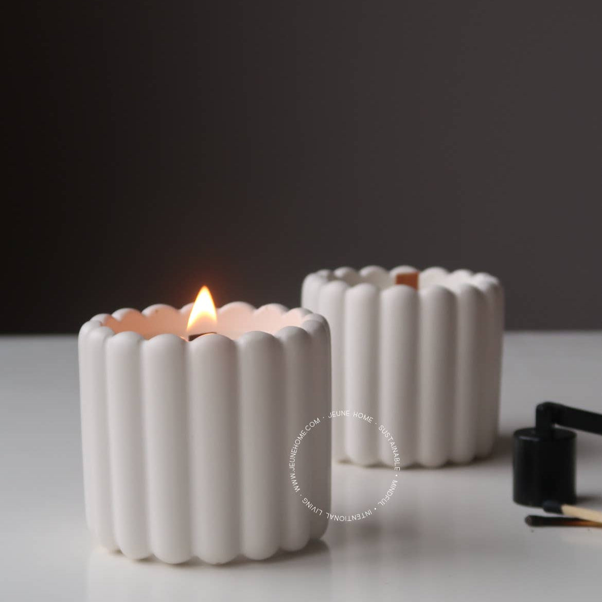 Fluted coconut wax candle in handcrafted jar