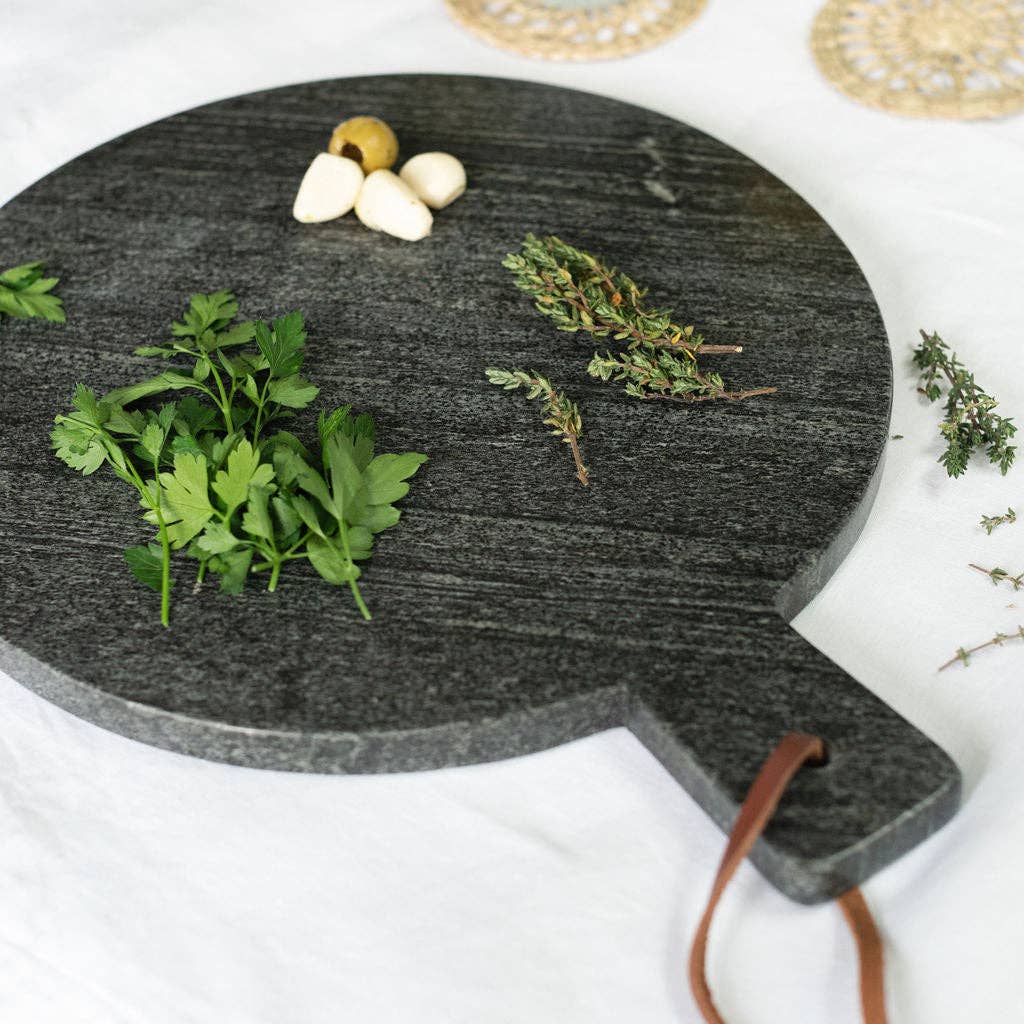 Honed Black Marble Round Chopping Board