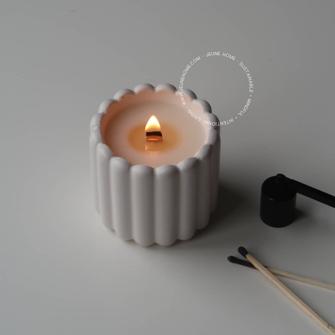 Fluted coconut wax candle in handcrafted jar