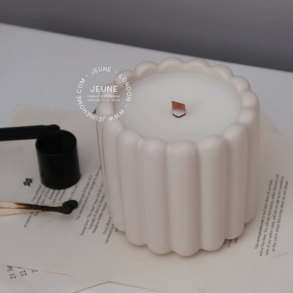 Fluted coconut wax candle in handcrafted jar