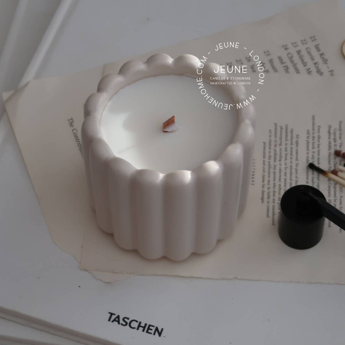 Fluted coconut wax candle in handcrafted jar